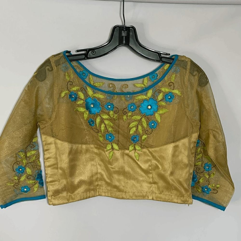 Custom Made Crop Top Sheer and Embroidered Details Size Small